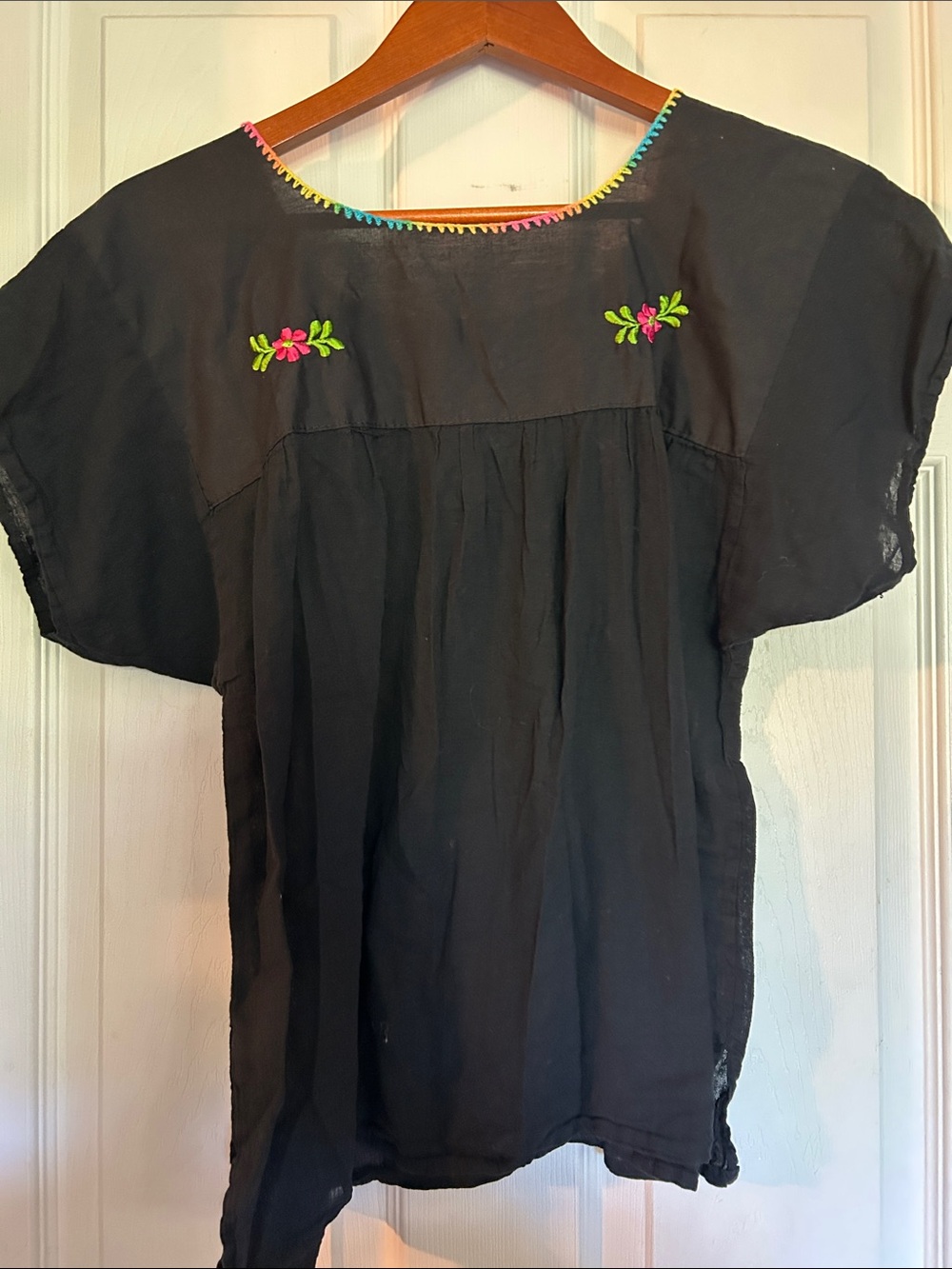 Black Embroidered Mexican Floral Women's Top - Picture 3 of 4